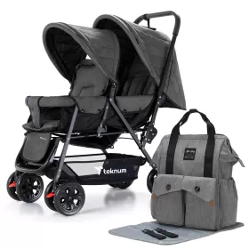 Teknum Double Stroller + Diaper Bag Combo - Dark Grey