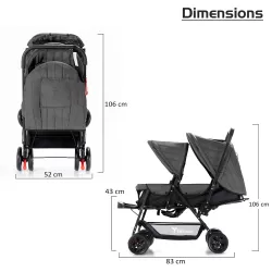 Teknum Double Stroller + Diaper Bag Combo - Dark Grey