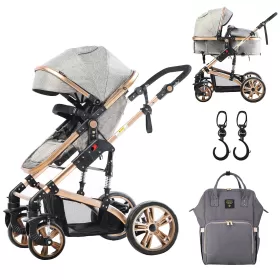 Teknum 3 in 1 stroller-Story-Grey + SUNVENO Diaper Bag - Grey & Hooks