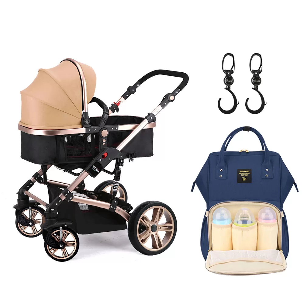 Teknum 3 in 1 stroller Story-Khaki, SUNVENO Diaper Bag &Hooks