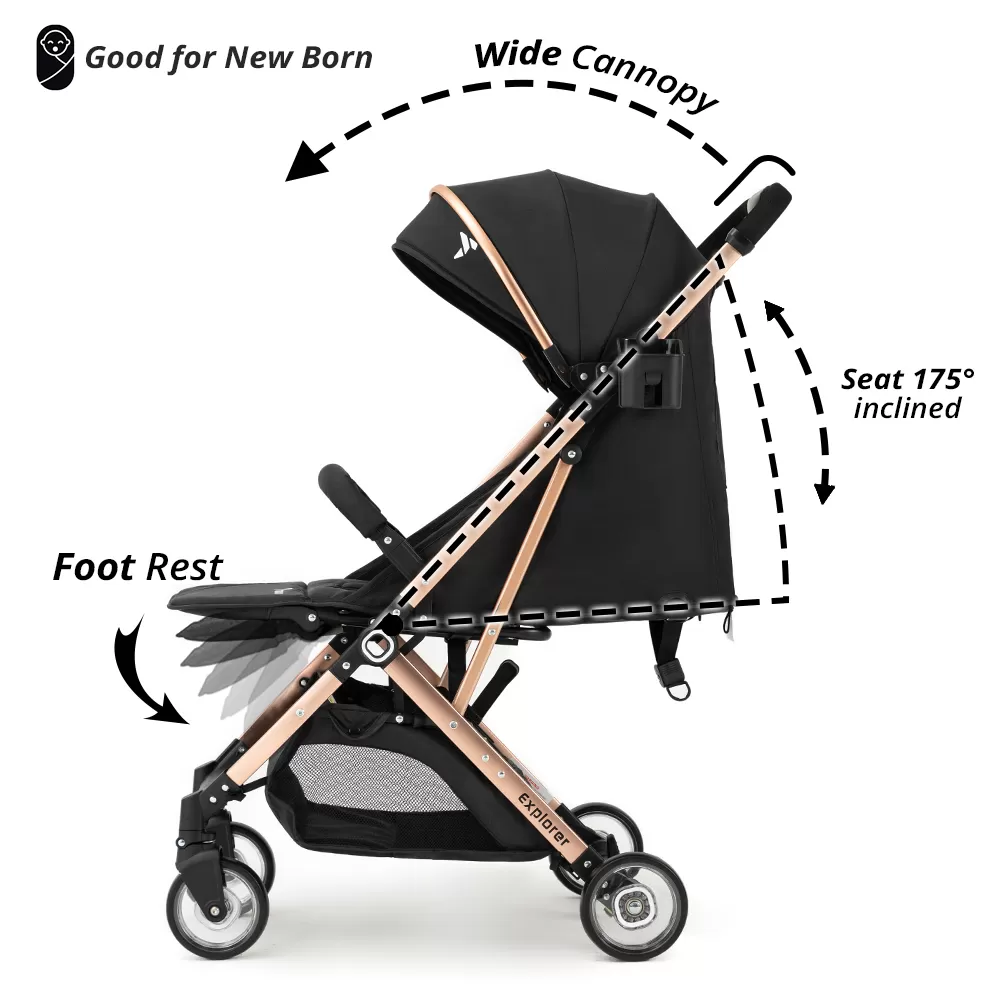 Teknum Explorer Travel Stroller with Diaper Bag &amp; Stroller Hooks - Black