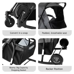 Teknum Stroller With Rocker with Green Fashion Diaper Bag- Black