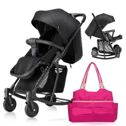 Teknum Stroller With Rocker with Pink Fashion Diaper tote Bag- Black