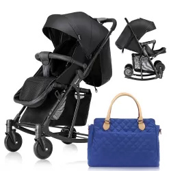 Teknum Stroller With Rocker with Blue Styler Fashion Diaper Bag- Black