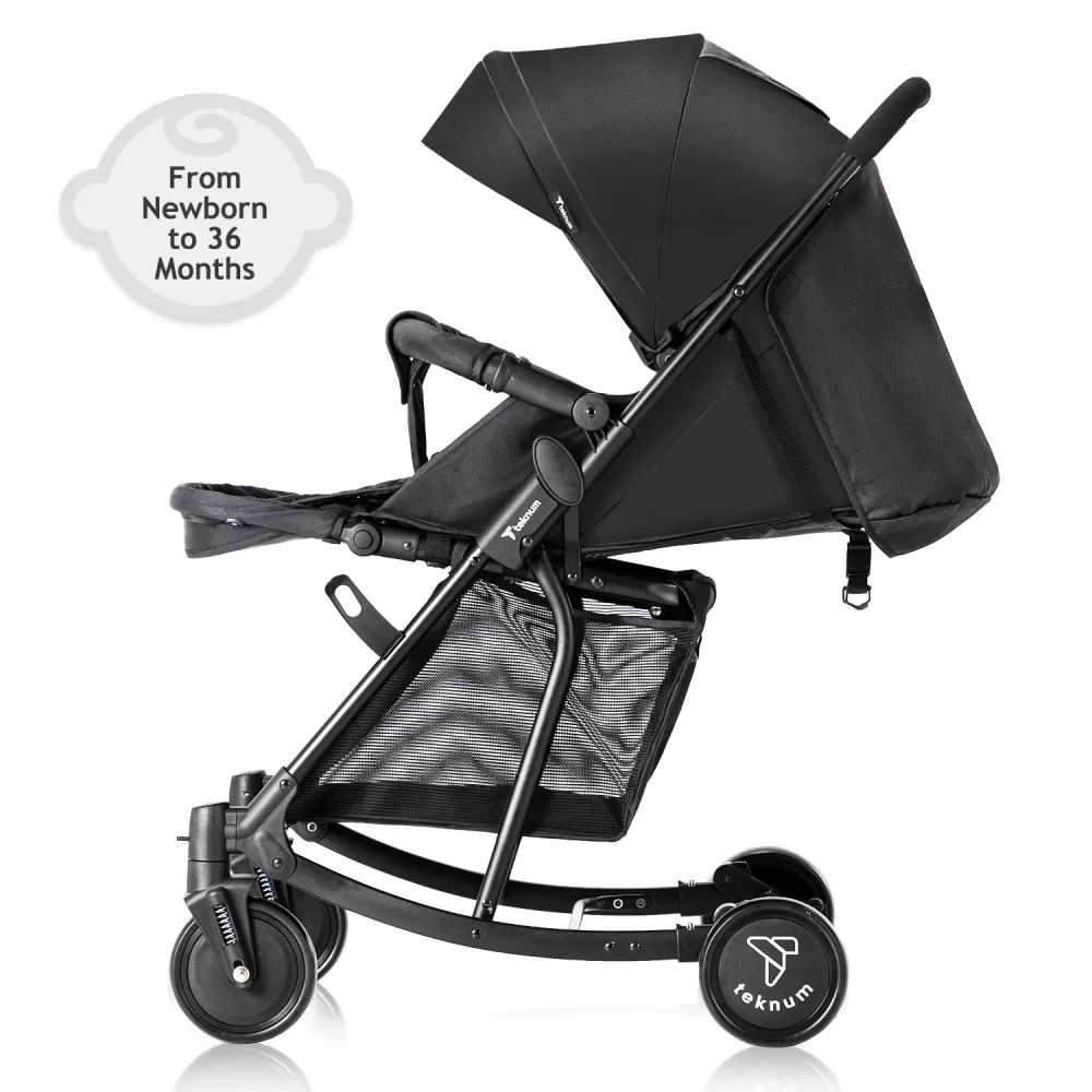 Teknum Stroller With Rocker with Blue Styler Fashion Diaper Bag- Black