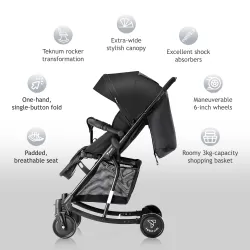 Teknum Stroller With Rocker with Blue Styler Fashion Diaper Bag- Black