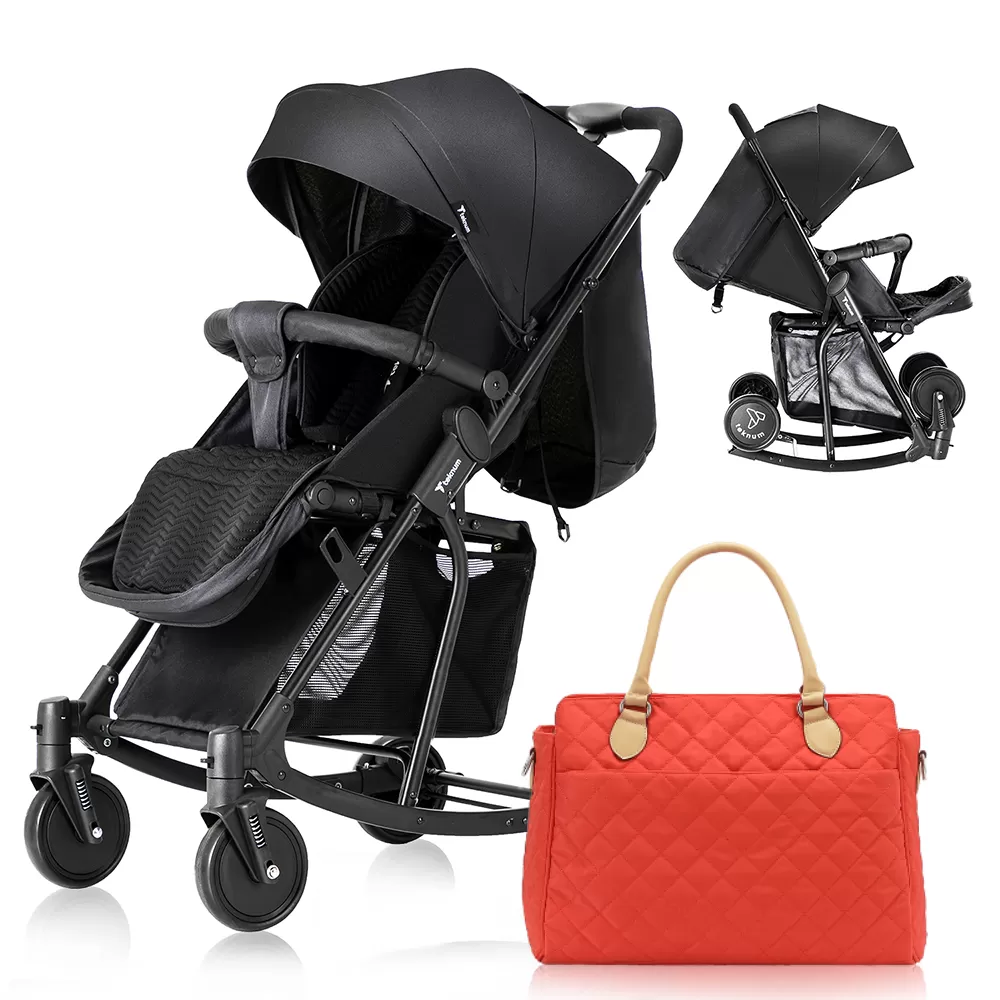 Teknum Stroller With Rocker with Orange Styler Fashion Diaper Bag- Black