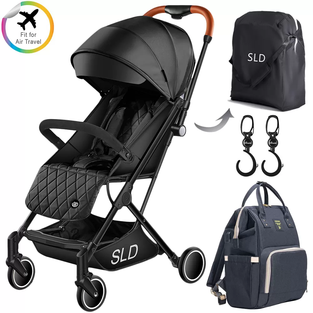 Teknum Travel Lite Stroller + Sunveno USB Diaper Bag and Stroller Hooks - Black