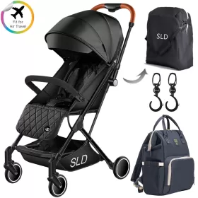 Teknum Travel Lite Stroller + Sunveno USB Diaper Bag and Stroller Hooks - Black