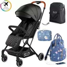 Teknum Travel Lite Stroller - Black and Sunveno Unicorn Diaper Bag and Clutch Combo