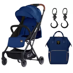 Teknum Travel Lite Stroller - Navy Blue with Sunveno Diaper bag and hooks