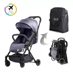 Travel Lite Stroller - SLD by Teknum - Dark Grey + Sunveno Baby Stroller Organizer/Bag - Yellow wave