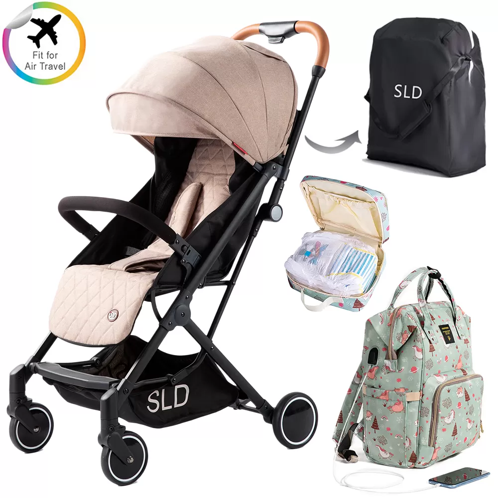 Teknum Travel Lite Stroller - Khaki and Sunveno Green Dream Diaper Bag and Clutch Combo