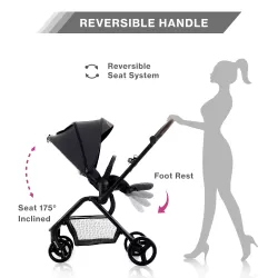 Teknum STROLL-1 Travel System w/Reversible Stroller and Compacto Baby Car Seat-Black