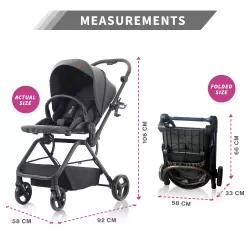 Teknum STROLL-1 Travel System w/Reversible Stroller and Compacto Baby Car Seat-Grey