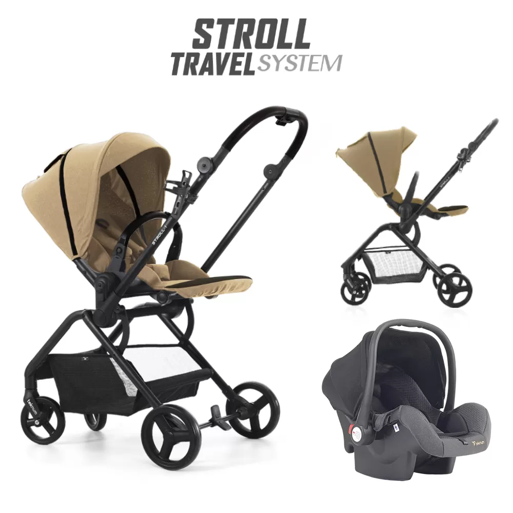 Teknum STROLL1 Travel System with Reversible Stroller and Compacto Baby Car Seat - Khaki