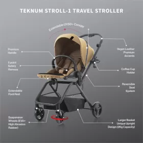 Teknum STROLL1 Travel System with Reversible Stroller and Compacto Baby Car Seat - Khaki