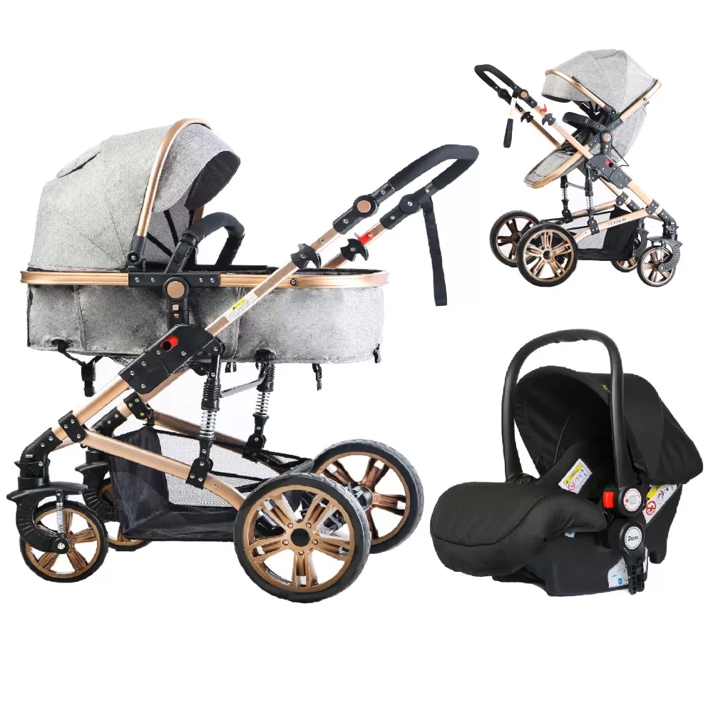 Teknum 3 in 1 Pram Stroller Story - Grey + Infant Car Seat