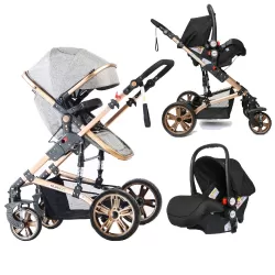 Teknum 3 in 1 Pram Stroller Story - Grey + Infant Car Seat