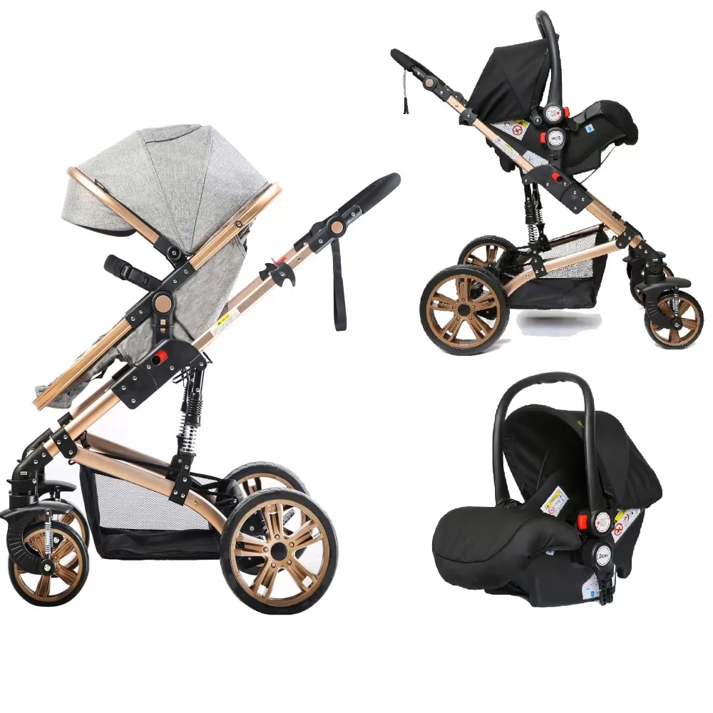 Teknum 3 in 1 Pram Stroller Story - Grey + Infant Car Seat