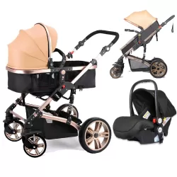 Teknum 3 in 1 Pram stroller - Khaki + Infant Car Seat