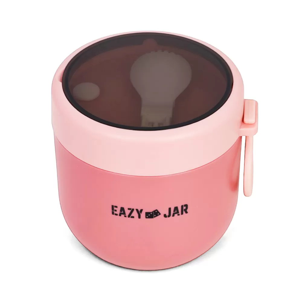 Eazy Kids Steel Lunch Box with Folding Spoon- Pink