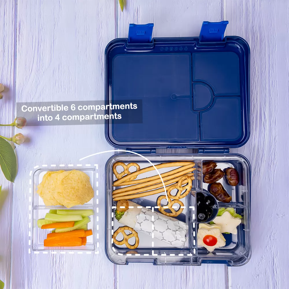 Eazy Kids 6 &amp; 4 Convertible Bento Lunch Box with Sandwich Cutter Set - Space Expedition Blue