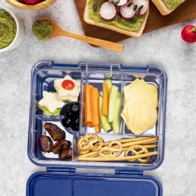 Eazy Kids 6 & 4 Convertible Bento Lunch Box with Sandwich Cutter Set - Space Expedition Blue