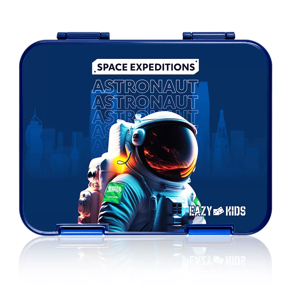 Eazy Kids 6 &amp; 4 Convertible Bento Lunch Box with Sandwich Cutter Set - Space Expedition Blue