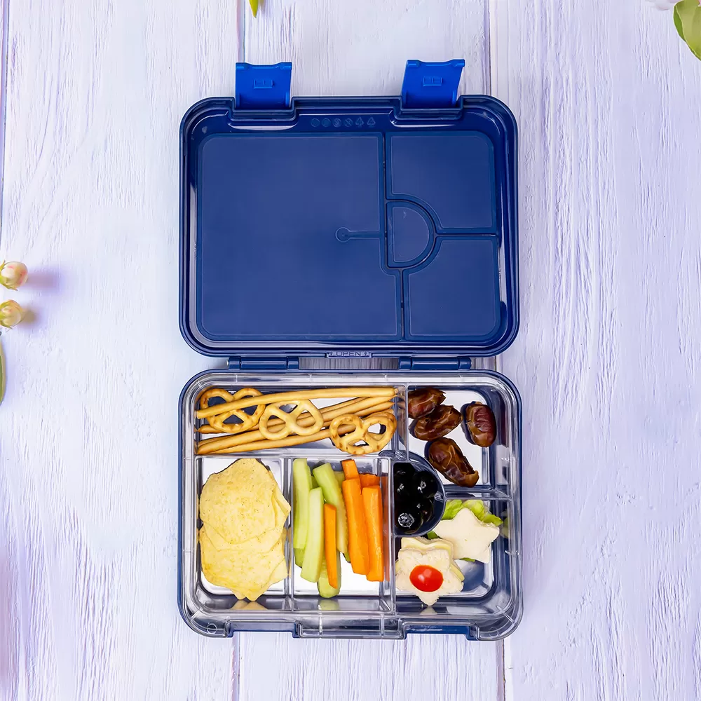 Eazy Kids 6 &amp; 4 Convertible Bento Lunch Box with Sandwich Cutter Set - Space Expedition Blue