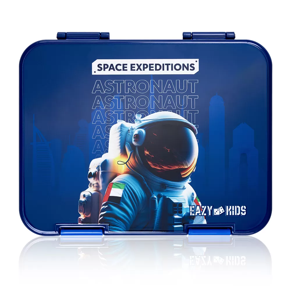 Eazy Kids 4 &amp; 6 Convertible Bento Lunch Box with Sandwich Cutter Set - Space Expedition Blue