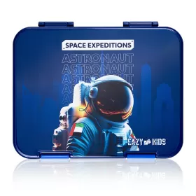 Eazy Kids 4 & 6 Convertible Bento Lunch Box with Sandwich Cutter Set - Space Expedition Blue