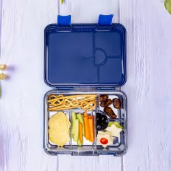 Eazy Kids 4 & 6 Convertible Bento Lunch Box with Sandwich Cutter Set - Space Expedition Blue