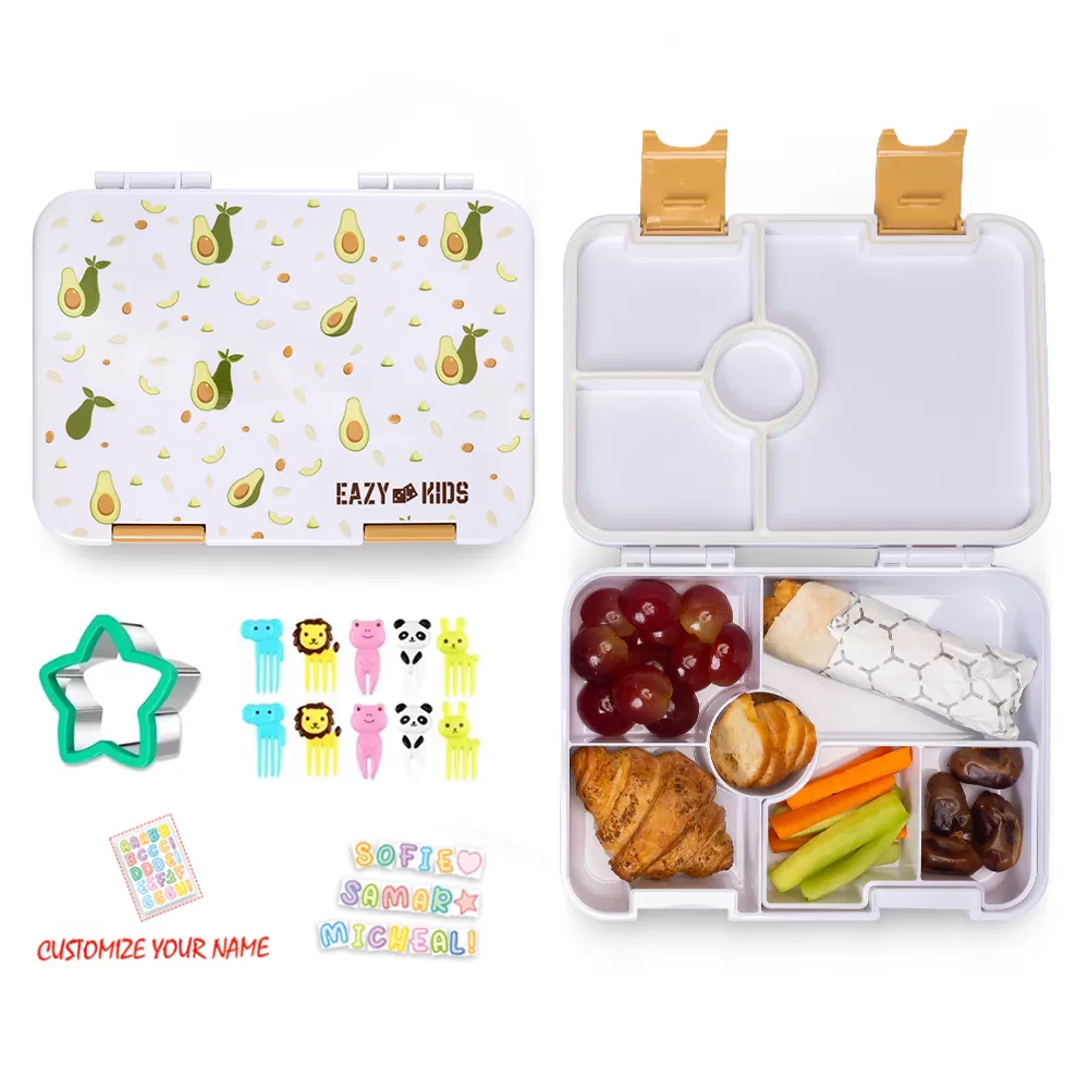 Eazy Kids 6 &amp; 4 Convertible Bento Lunch Box wt Sandwich Cutter Set-Avocado