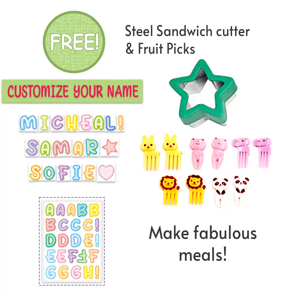 Eazy Kids 6 &amp; 4 Convertible Bento Lunch Box wt Sandwich Cutter Set-Avocado