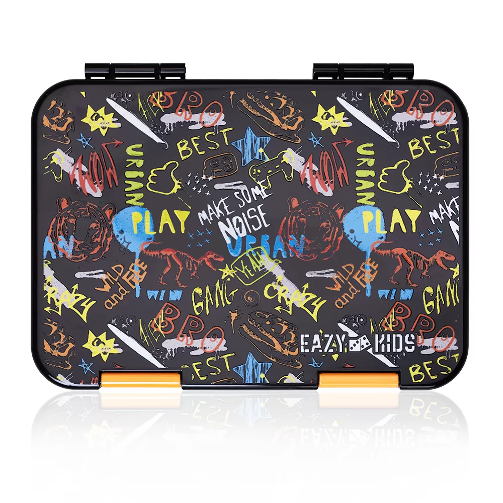 Eazy Kids 6 &amp; 4 Convertible Bento Lunch Box wt Sandwich Cutter Set-Dino Bro