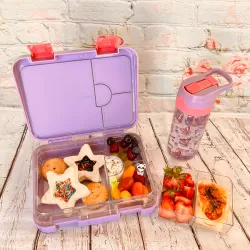 Eazy Kids 6 & 4 Convertible Bento Lunch Box with Sandwich Cutter Set - Mermaid Purple