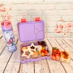 Eazy Kids 6 & 4 Convertible Bento Lunch Box with Sandwich Cutter Set - Mermaid Purple