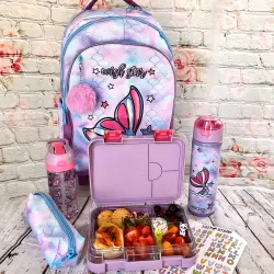 Eazy Kids 6 & 4 Convertible Bento Lunch Box with Sandwich Cutter Set - Mermaid Purple