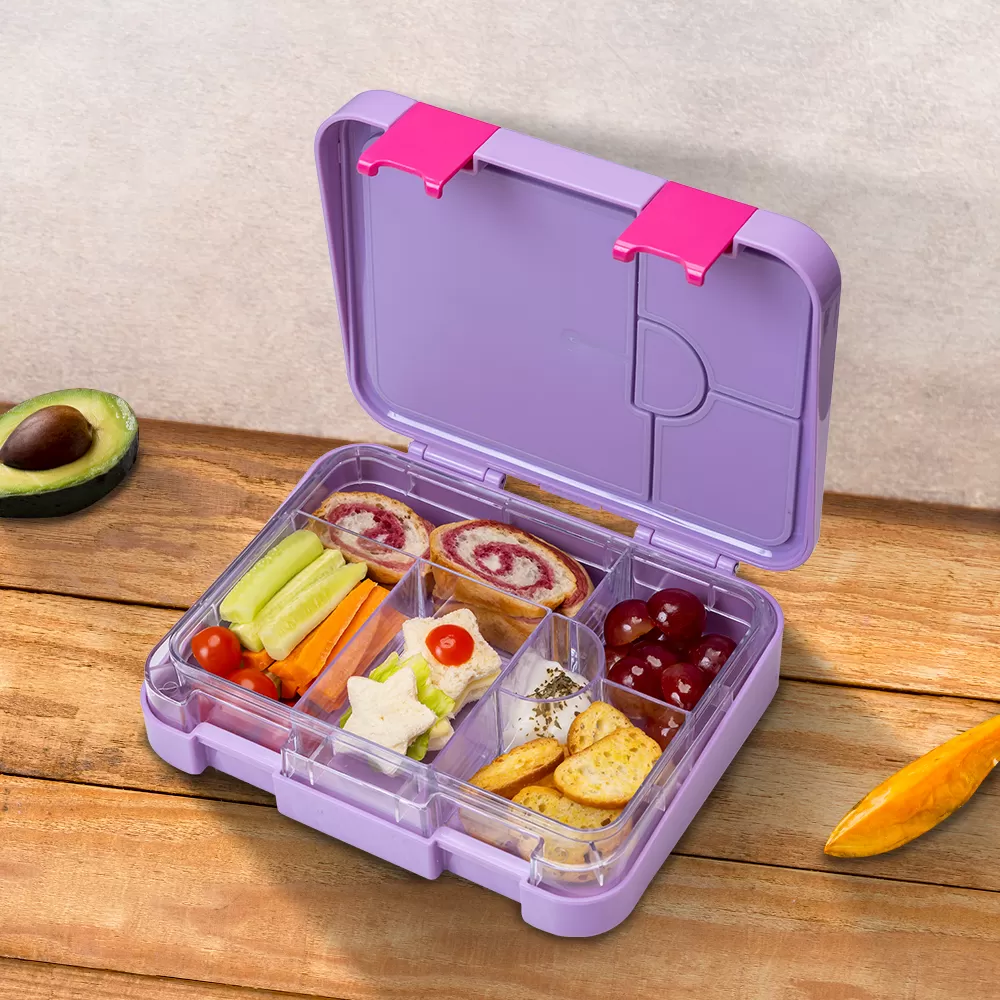 Eazy Kids 6 &amp; 4 Convertible Bento Lunch Box with Sandwich Cutter Set - Mermaid Purple