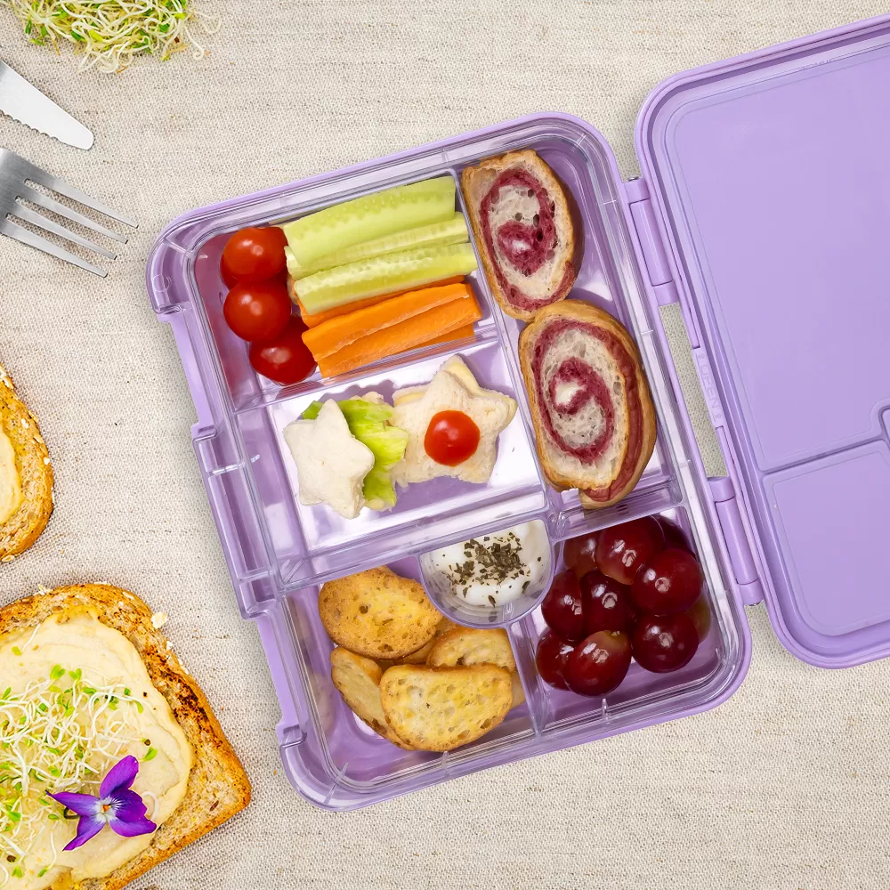 Eazy Kids 6 &amp; 4 Convertible Bento Lunch Box with Sandwich Cutter Set - Mermaid Purple