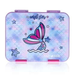 Eazy Kids 6 & 4 Convertible Bento Lunch Box with Sandwich Cutter Set - Mermaid Purple