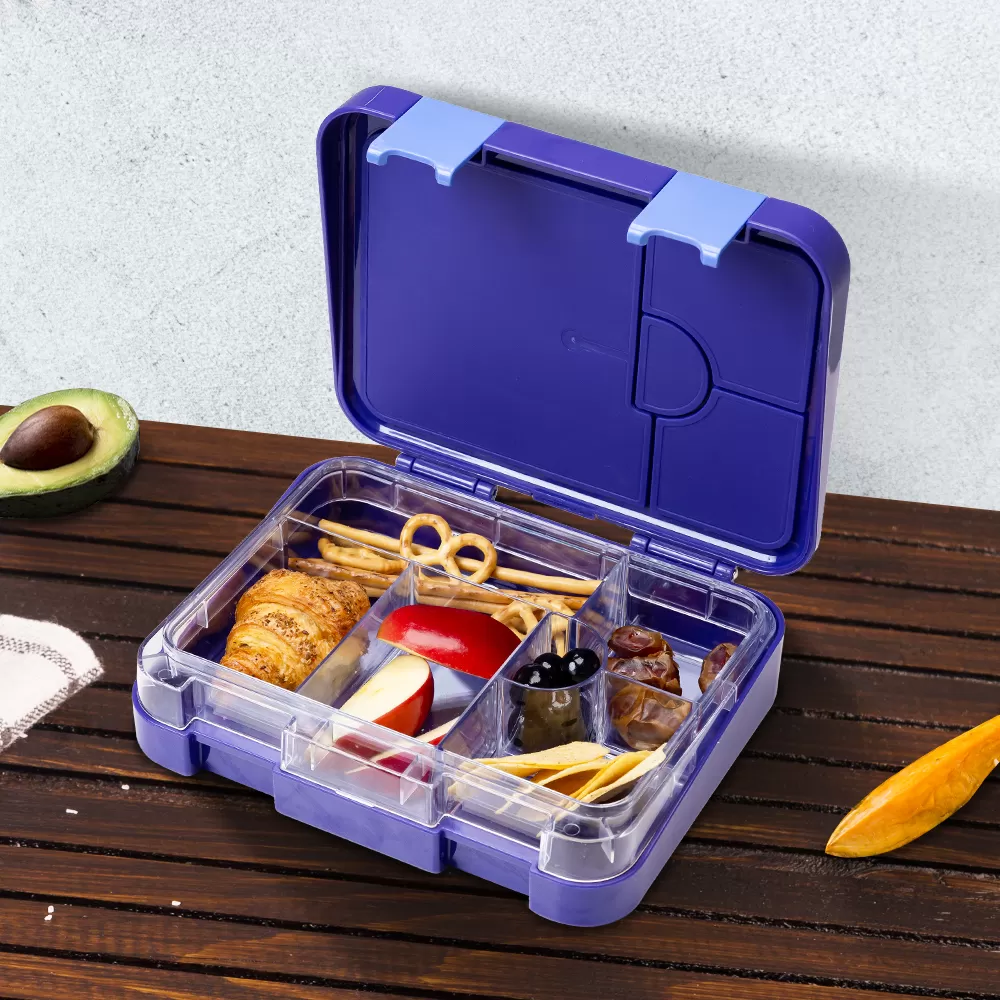 Eazy Kids 6 &amp; 4 Convertible Bento Lunch Box with Sandwich Cutter Set - Outer Space Blue