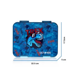 Eazy Kids 6 & 4 Convertible Bento Lunch Box with Sandwich Cutter Set - T - Rex Blue