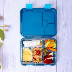 Eazy Kids 6 & 4 Convertible Bento Lunch Box with Sandwich Cutter Set - T - Rex Blue