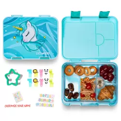 Eazy Kids 6 & 4 Convertible Bento Lunch Box wt Sandwich Cutter Set-Unicorn Green