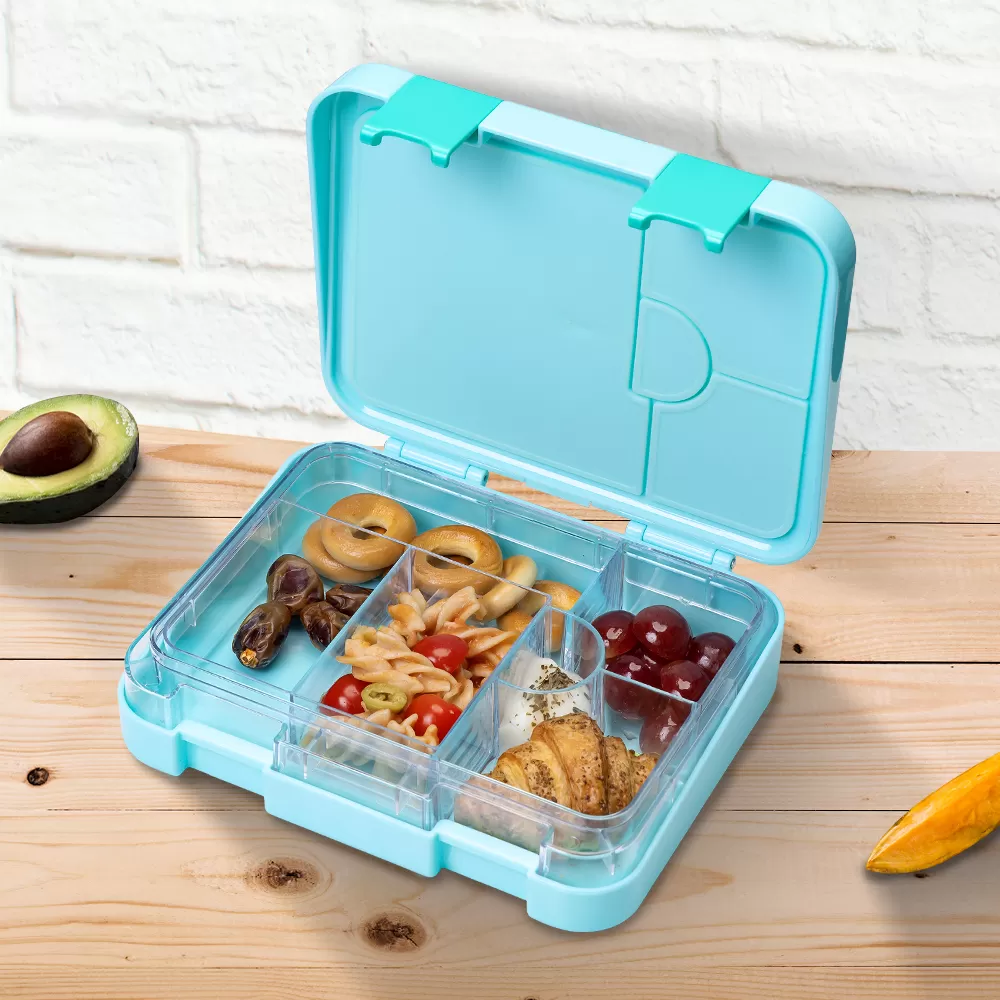 Eazy Kids 6 &amp; 4 Convertible Bento Lunch Box wt Sandwich Cutter Set-Unicorn Green