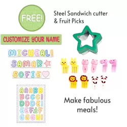 Eazy Kids 6 & 4 Convertible Bento Lunch Box wt Sandwich Cutter Set-Unicorn Green