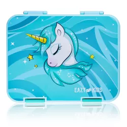 Eazy Kids 6 & 4 Convertible Bento Lunch Box wt Sandwich Cutter Set-Unicorn Green