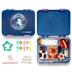 Eazy Kids 6 & 4 Convertible Bento Lunch Box wt Sandwich Cutter Set-Unicorn Lover Blue